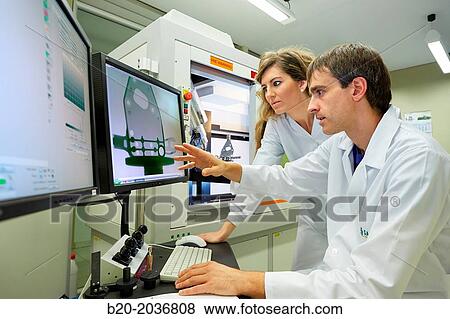 Stock Photo - XTH 225. Computed tomography system. Industrial X-ray. Technicians inspect the internal structure and porosity of the material of a component. Innovative Metrology applied. Sariki Metrology. Elgoibar. Gipuzkoa. Basque Country. Spain.. Fotosearch