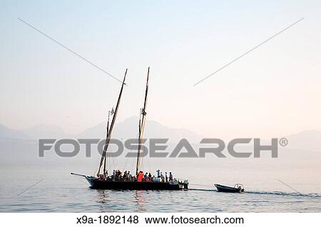 Stock Photo - Yacht at Ouchy on Lake Geneva, Lausanne, Switzerland, Europe. Fotosearch