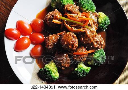 Stock Image - Yangshou (China): gluten meatballs at Pure Lotus restaurant. Fotosearch