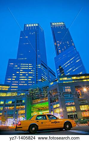 Yellow Cab at Columbus Circle and Time Warner Center, New York View Large Photo Image Picture - Yellow Cab at Columbus Circle and Time Warner Center, New York. Fotosearch