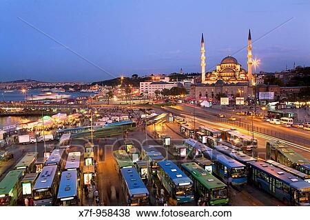 Yeni Cami mosque and bus station of Eminonu, Eminonu quarter Istanbul Turkey View Large Photo Image Stock Photo - Yeni Cami mosque and bus station of Eminonu, Eminonu quarter Istanbul Turkey. Fotosearch