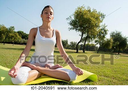 yoga girl in a park. View Large Photo Image Stock Image - yoga girl in a park.. Fotosearch