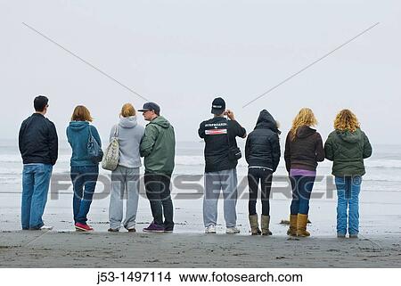 Young adults watching surfing competition, Crescent City, California View Large Photo Image Picture - Young adults watching surfing competition, Crescent City, California. Fotosearch