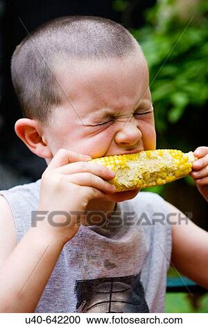 Young boy eating corn on the cob View Large Photo Image Stock Image - Young boy eating corn on the cob. Fotosearch