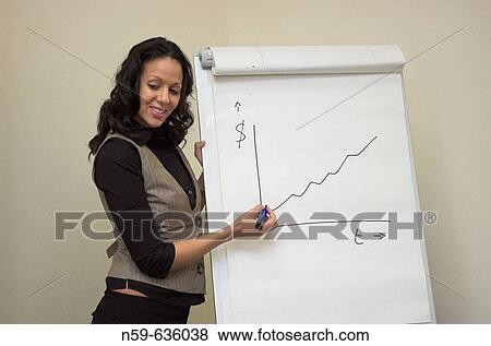 Young business woman presenting business information using a flip chart. View Large Photo Image Stock Photo - Young business woman presenting business information using a flip chart.. Fotosearch