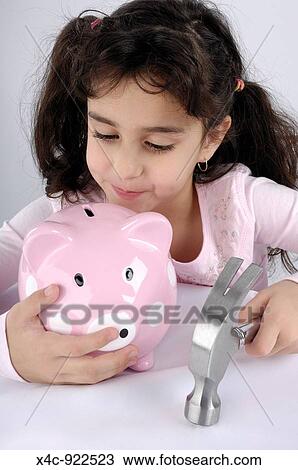 little girl piggy bank