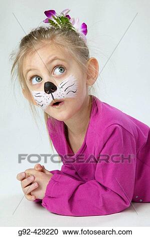 Young girl with bodypaint, cat nose painted in face. View Large Photo Image Stock Image - Young girl with bodypaint, cat nose painted in face.. Fotosearch