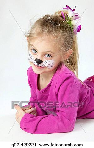 Young girl with bodypaint, cat nose painted in face. View Large Photo Image Stock Image - Young girl with bodypaint, cat nose painted in face.. Fotosearch