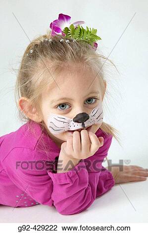Young girl with bodypaint, cat nose painted in face. View Large Photo Image Stock Image - Young girl with bodypaint, cat nose painted in face.. Fotosearch