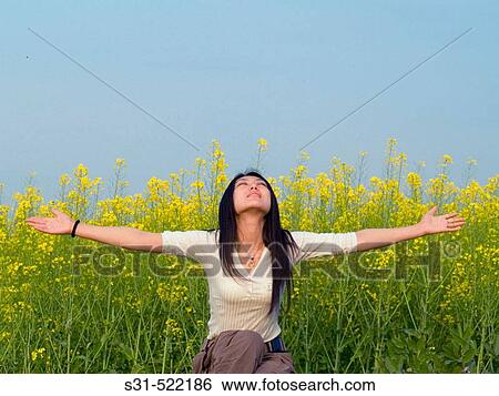Young good looking asian (chinese) girl enjoying the outdoors in a rape field View Large Photo Image Stock Photograph - Young good looking asian (chinese) girl enjoying the outdoors in a rape field. Fotosearch