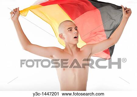 Young hooligan cheering with Germany flag View Large Photo Image Stock Image - Young hooligan cheering with Germany flag. Fotosearch