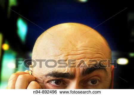 Young man, bald with a thoughtful gesture. View Large Photo Image Stock Photograph - Young man, bald with a thoughtful gesture.. Fotosearch