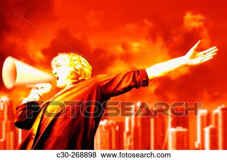Stock Photo - Young man speaks to public.. Fotosearch