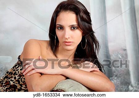 Picture - young model posing in the Studio. Fotosearch