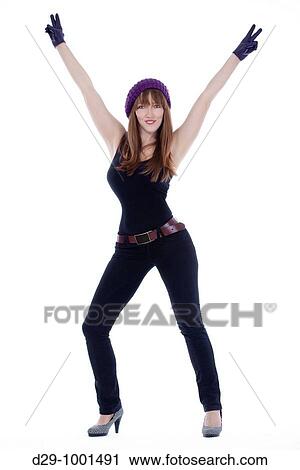 Stock Image - young sexy woman dressed in black isolated on white. Fotosearch