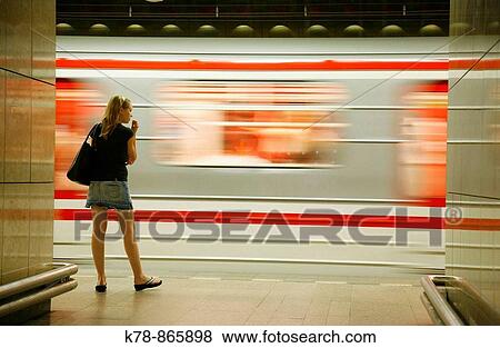 young woman at the Metro station, Prague, Czech Republic View Large Photo Image Stock Photo - young woman at the Metro station, Prague, Czech Republic. Fotosearch