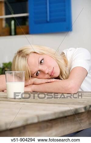 young woman, breakfast, healthy, milk, home View Large Photo Image Picture - young woman, breakfast, healthy, milk, home. Fotosearch