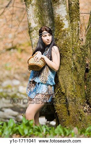 Stock Image - Young woman hippie style. Fotosearch