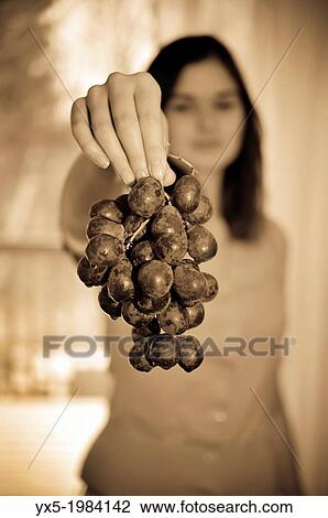 Young woman holding grapes in a stretched hand. View Large Photo Image Stock Image - Young woman holding grapes in a stretched hand.. Fotosearch