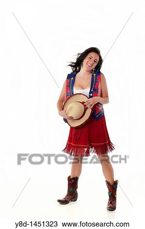 Young woman in cowgirl outfit View Large Photo Image Stock Image - Young woman in cowgirl outfit. Fotosearch