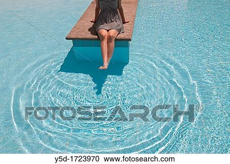 young woman in dress sitting at the swimming pool View Large Photo Image Stock Image - young woman in dress sitting at the swimming pool. Fotosearch