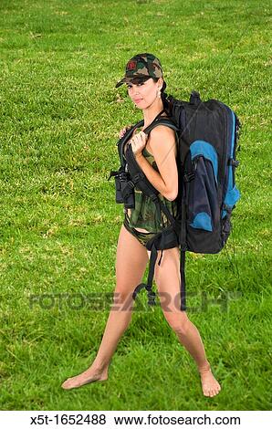 young woman in sexy military uniform with backpack View Large Photo Image Stock Photo - young woman in sexy military uniform with backpack. Fotosearch