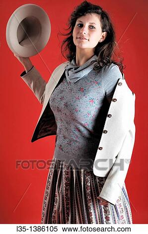 Stock Photography - Young woman in traditional Bavarian clothes. Fotosearch