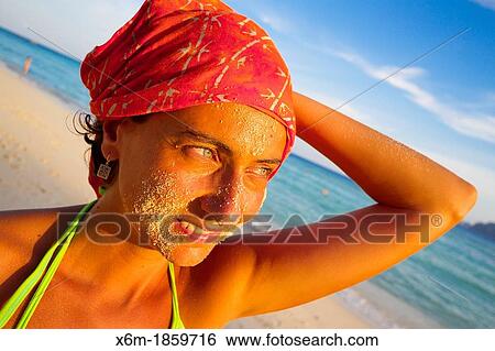 Young woman portrait Long beach Phi Phi Don island Krabi province, Andaman Sea, Thailand View Large Photo Image Stock Photograph - Young woman portrait Long beach Phi Phi Don island Krabi province, Andaman Sea, Thailand. Fotosearch