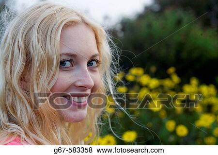Young woman smiles brightly, California View Large Photo Image Stock Photo - Young woman smiles brightly, California. Fotosearch