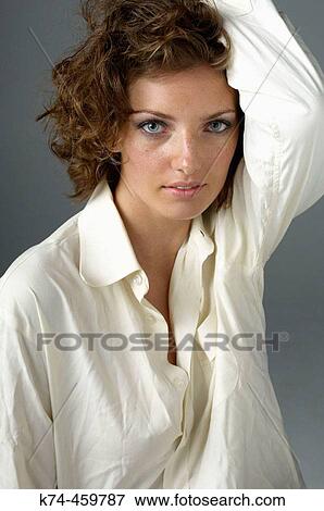 Young Woman Wearing Man's White Dress Shirt View Large Photo Image Stock Photo - Young Woman Wearing Man's White Dress Shirt. Fotosearch