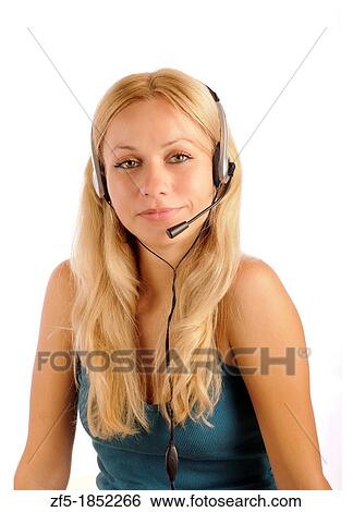 Young woman with a headset View Large Photo Image Stock Photograph - Young woman with a headset. Fotosearch