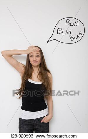Stock Image - Young Woman with Word bubble. Fotosearch