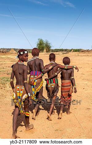Stock Photo - Young Women From The Hamer Tribe, Hamer Village near Turmi, Omo Valley, Ethiopia.. Fotosearch