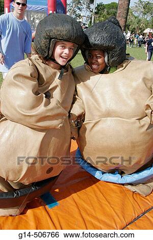 Stock Images Of Youth Center Recreation Expo Black Hispanic Youth Center Recreation Expo Black Hispanic Sumo Wrestling Suits North S Park Miami Beach Florida Usa