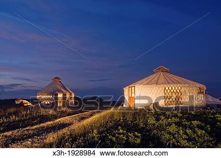 Picture - yurt encampment of Vert et Mer, Ile du Havre aux Maisons, Magdalen Islands, Gulf of Saint Lawrence, Quebec province, Canada, North America. Fotosearch