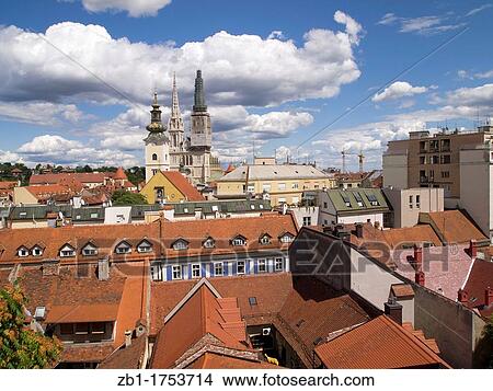 Picture - Zagreb, Croatia - city view with St Stephen cathedral. Fotosearch