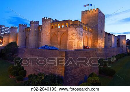 Stock Image - Zaragoza, Aljaferia Palace. Cortes de Arag? n autonomous parliament, Saragossa, Aragon, Spain.. Fotosearch
