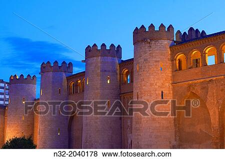 Stock Photo - Zaragoza, Aljaferia Palace. Cortes de Arag? n autonomous parliament, Saragossa, Aragon, Spain.. Fotosearch