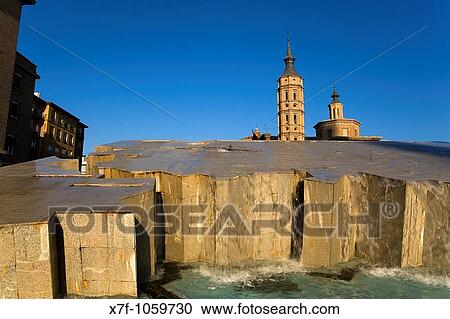 Zaragoza, Arag? n, Spain: San Juan de los Panetes, as seen from the Source de la Hispanidad in Pilar square View Large Photo Image Stock Image - Zaragoza, Arag? n, Spain: San Juan de los Panetes, as seen from the Source de la Hispanidad in Pilar square. Fotosearch