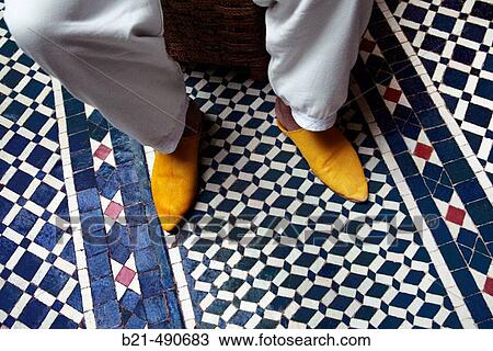 Stock Image - ? Zellige? (ceramic tiles) floor at Riad Les Oudayas, at Batha, Fes. Morocco.. Fotosearch