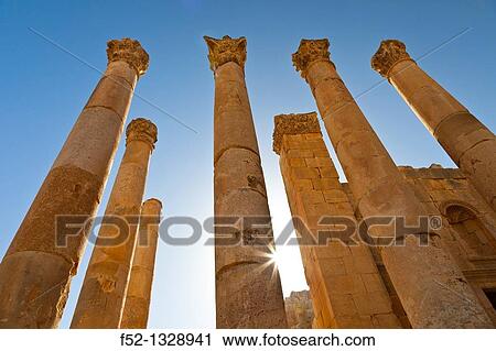 Stock Image - Zeus Temple, Greco-Roman city of Jerash, Jordan, Middle East.. Fotosearch