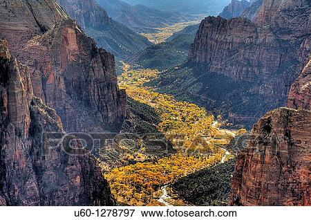 Stock Photo - Zion Canyon during autumn from Observation Point at Zion National Park, Utah. Fotosearch