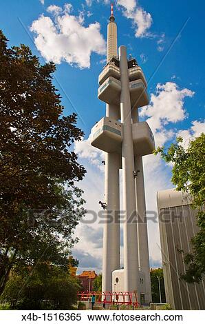 Stock Photography - Zizkovska Vez the Zizkov Television Tower at Mahlerovy Sady square Zizkov district Prague Czech Republic Europe. Fotosearch