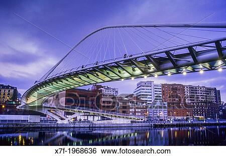 Zubizuri bridge by Santiago Calatrava, Bilbao. Biscay, Euskadi, Spain. View Large Photo Image Stock Photograph - Zubizuri bridge by Santiago Calatrava, Bilbao. Biscay, Euskadi, Spain.. Fotosearch