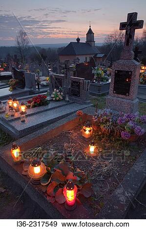 All Saints Day. Poland. Podlasie region. Cemetery. View Large Photo Image Stock Photo - All Saints Day. Poland. Podlasie region. Cemetery.. Fotosearch