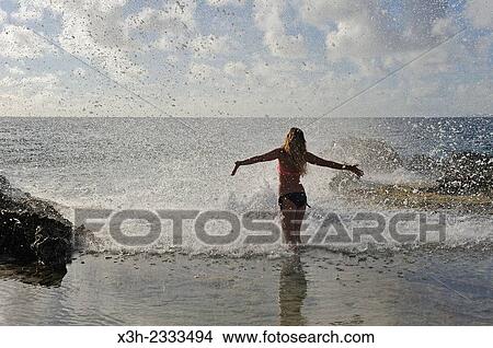 Picture - blowhole, beach at Pointe des Chateaux, Grande-Terre, Guadeloupe, overseas region of France, Leewards Islands, Lesser Antilles, Caribbean.. Fotosearch