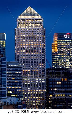 Canary Wharf Financial District At Night, London, England. View Large Photo Image Stock Photography - Canary Wharf Financial District At Night, London, England.. Fotosearch