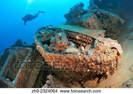 Picture - Crawler transporters Bren Carrier MK-1. Military armored vehicles with abandoned in the Red Sea during the Six Day War between Israel and Egypt. Red Sea, Sharm el-Sheikh, Sinai Peninsula, Egyp.. Fotosearch