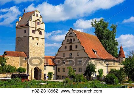 Stock Image - Dinkelsbuhl, Nordlingentor, Nordlingen Gate, Romantic Road, Romantische Strasse, Dinkelsbfhl, Middle Franconia, Bavaria, Germany.. Fotosearch
