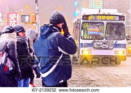 MTA M7 bus, public transportation, mass transit, Times Square during January 2, 2014 winter storm, 42nd Street vicinity, Times Square, Midtown Manhattan, New York City, USA. View Large Photo Image Stock Image - MTA M7 bus, public transportation, mass transit, Times Square during January 2, 2014 winter storm, 42nd Street vicinity, Times Square, Midtown Manhattan, New York City, USA.. Fotosearch